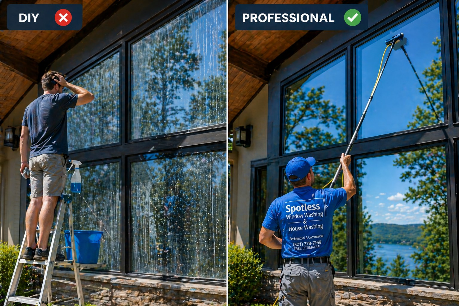 Professional window cleaning vs DIY results comparison