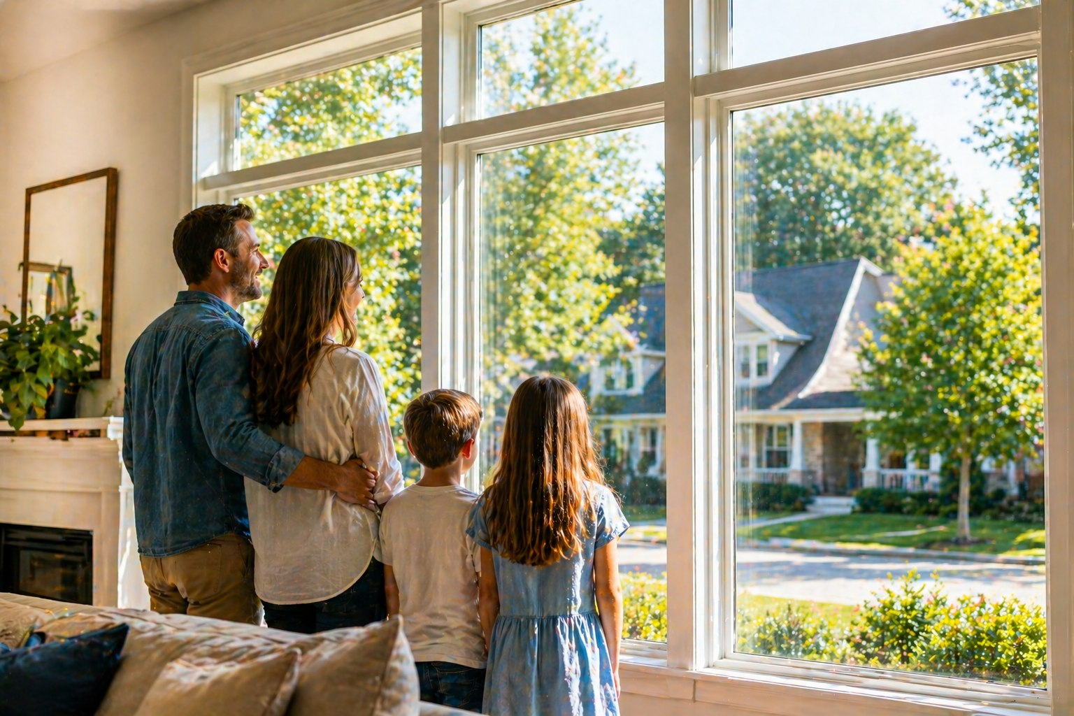 Family enjoying clean windows and beautiful view