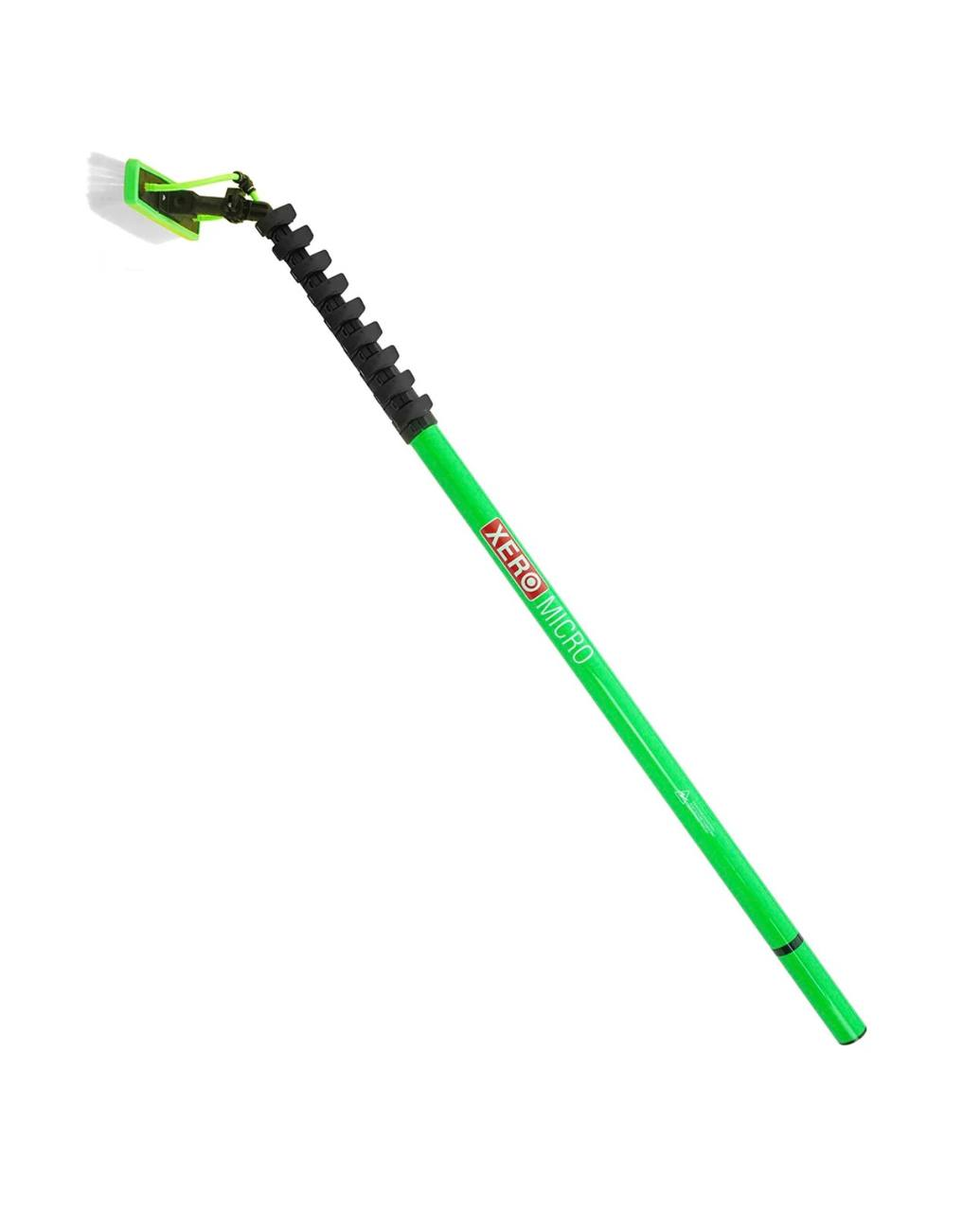 XERO MICRO waterfed pole in green with telescoping sections, brush head, and water-fed hose system