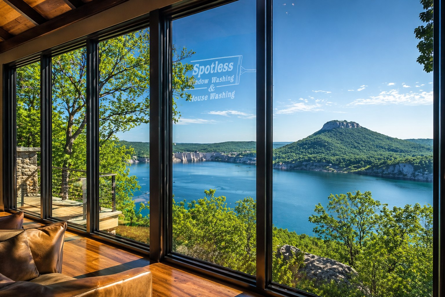Professional window cleaning at a Greers Ferry lake house by Spotless Window Washing, Arkansas lakefront property care